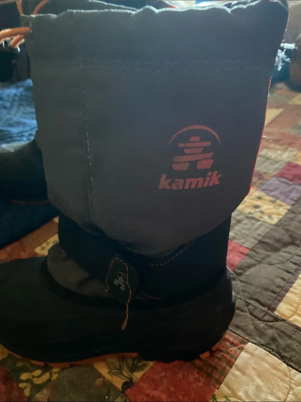 Kamik Kids Gray Boots with Orange Drawcords
